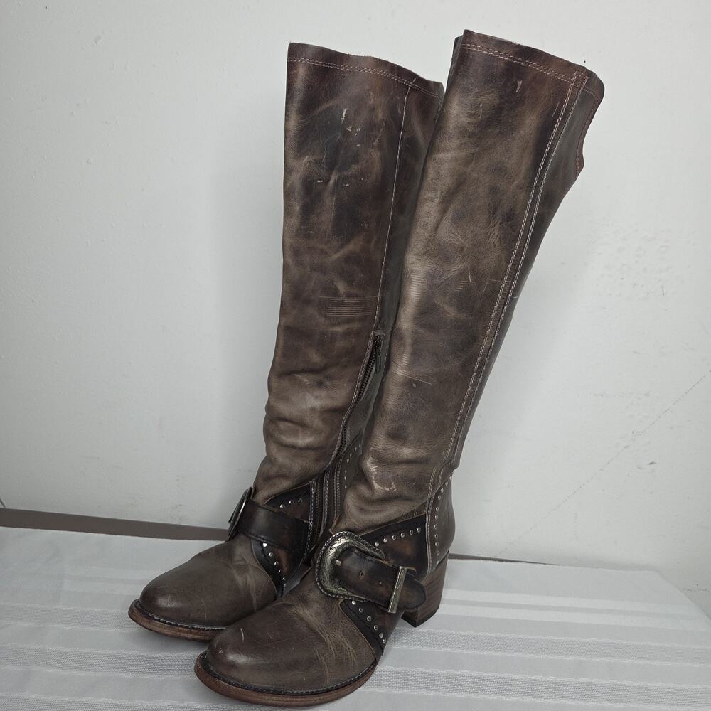 Freebird Sabina 7 tall leather boots in brown/green